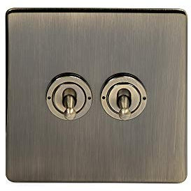 Soho Lighting Antique Brass 2 Gang 2 Way Toggle Light Switch Screwless