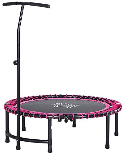 HOMCOM 45 Fitness Trampoline with Adjustable Handle, Folding Rebounder Trampoline Mini Jumper for Indoor Exercise Workout, Support Up to 150kg, Pink