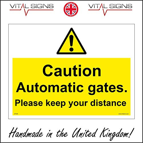 WT045 Caution Automatic Gates Sign Military Police Hotels Electric Car Park 200mm x 150mm 5mm Heavy Duty Foamex Foamboard