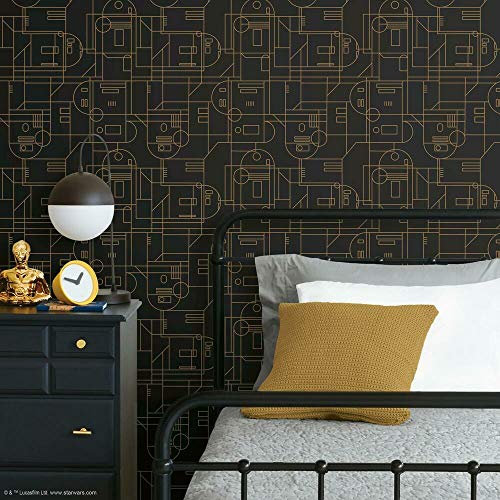RoomMates RMK11784RL Star Wars R2D2 Papier peint géométrique noir et jaune