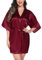 Vlazom Kimono Robe Damen Morgenmantel Kurzer Satin Bademantel Mit Gürtel V-Ausschnitt Kimono(M,Fuchsie)