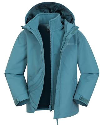 Mountain Warehouse Fell Kids 3 in 1 Jacket - Water-Resistant Triclimate Raincoat, Detachable Inner Coat & Packaway Hood - For Walking, Hiking & Outdoors Dark Teal Kids Size 9-10 Years