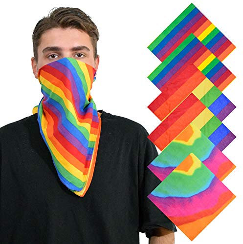 Basic Sense Regenbogen-Bandana, 100 % Baumwolle, Gay Pride, LGBT, Kopfbedeckung, bedrucktes Kopftuch, 6-teiliges Set, Einheitsgröße