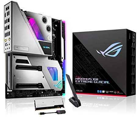Asus ROG Maximus XIII Extreme Glacial (WiFi 6E) Z590 LGA 1200 (Intel® 11th) Scheda madre da gioco EATX (stadi di alimentazione PCIe 4.0,18+2, water block EK integrato, slot 5xM.2, 2xThunderbolt™ 4, 10