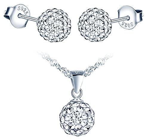 Yumilok Damen Schmuckset Shambala Kugel Anhänger Ohrstecker Halskette Ohrringe Kette Set Schmuck Set 925 Sterling Silber für Mädchen