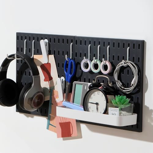 Keepo Stecktafel-Kombinationsset, Stecktafeln und Zubehör, modular zum Aufhängen für Wand-Organizer, Bastelorganisation, Ornament-Ausstellung, Kinderzimmer-Aufbewahrung, Stecktafel (Schwarz, 22″×11″)