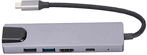 Adaptador De Concentrador USB C, Adaptador USB C 5 En 1 Con 4K USB C A HDMI, 2 Puertos USB 3.0, 2 Puertos Tipo C, Puerto RJ45, Admite Carga Rápida PD Para Transferencia De Datos, Plug And Play