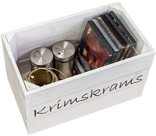 Kistenkolli Altes Land kleine massive Obstkiste Hilde 38x22x19cm Regalkiste Weinkiste Holzkiste Aufbewahrungskiste DVD/CD -Bücherregalkiste Gartendeko Balkond (Hilde weiss Krimskrams)