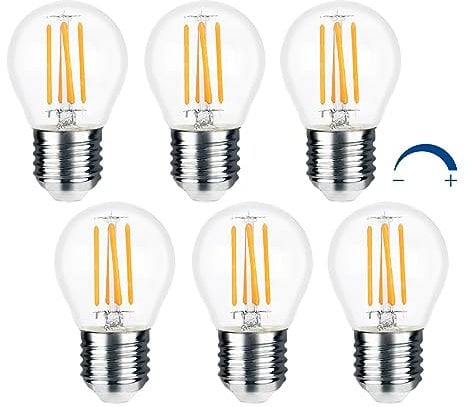 Akynite Glühbirne G45 E27 4W LED Dimmbar Warmweiss 2700K, 400LM, AC 230V 40W Ersatz, Globe LED Filament Tropfen E27 Dimmbar Warmweiß Klar für Dekorative Beleuchtung, 6er-set