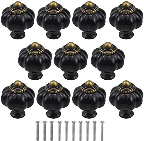LATRAT Pack of 10 Pumpkin Door Handles, Black Furniture Knobs, Vintage Doorknobs Handles for Kitchen Cupboards, Wardrobe, Dresser