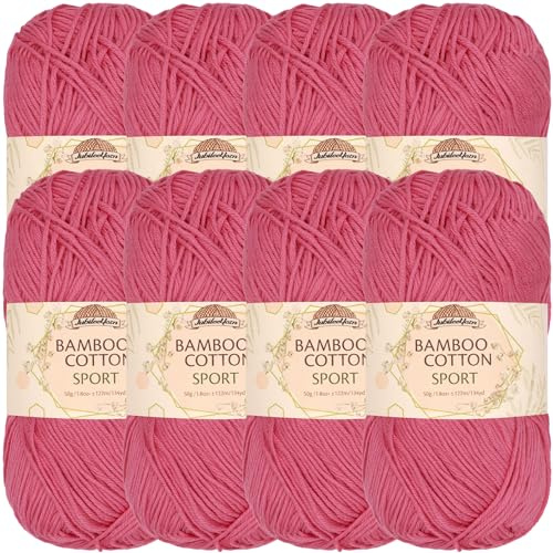 JubileeYarn Bamboo Cotton Sport 4 Ply Yarn - 50g/Skein - Watermelon - 8 Balls