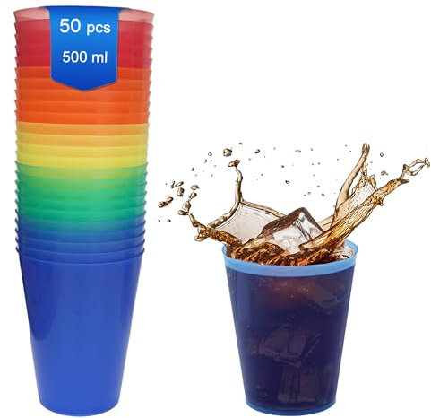 8around-50 Plastikbecher Wiederverwendbare,500 ml,Farbige,Party Becher, Mehrwegbecher,Trinkbecher.Cocktailbecher für Cocktails,Slushy,Bier.