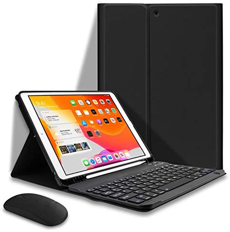HAODEE pour Le boîtier iPad Pro 11 avec Porte-Crayon Bluetooth Mouse Keyboard A1980 A1934 A1979 A2013 (Color : Q Black N Mouse, Size : Pro 10.5 Air 3)