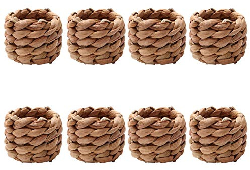Dacvgog Country Style Fabric Napkin Ring 8 Pieces, One Hand Woven Straw Napkin Holder, Natural Farmhouse Napkin Buckle