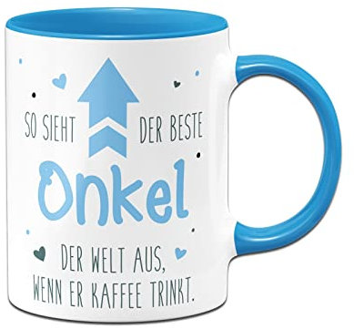 Tassenbrennerei Tasse So sieht der beste Onkel der Welt aus wenn er Kaffee trinkt - Geschenk mit Spruch lustig (Onkel-Blau)