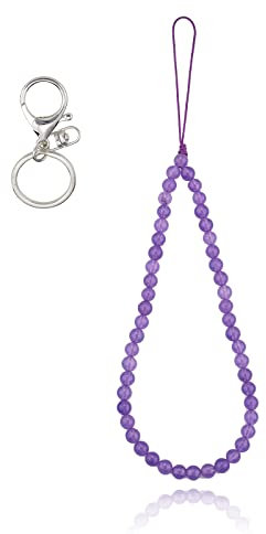 BEEFLYING Natural Stone Phone Lanyard Wrist Straps Purple Jade Gemstone Beaded Phone Charms Handmade Anti-Lost Lanyard String for Keychain Hanging Accessories