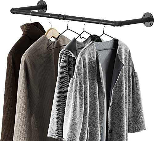 LINKPIPES Industrielle Rohr Kleidung Rack Wand befestigte Heavy Duty Platz sparende Kleidungsstange Bar Abnehmbare Mehrzweck hängende Stange, 36 inch (Schwarz)