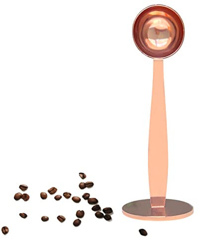 2-in-1 Coffee Scoops, 304 Stainless Steel Tablespoon Measure Spoon, with Pressed Bottom for Coffee Bean Press Coffee Grinding Pressing（Rose Gold15 ml）