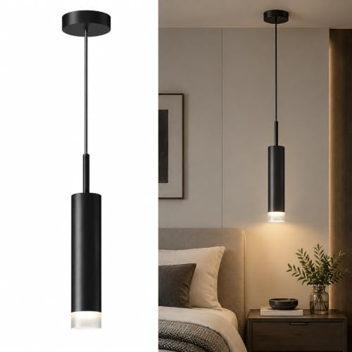 KCO Lighting Schwarze LED-Pendelleuchte, moderne Kücheninsel-Zylinder-Pendelleuchte, Metallrahmen-LED-Hängeleuchte für Esszimmer, Schlafzimmer, Wohnzimmer…
