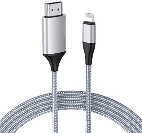 JUCONU Câble HDMI pour iPhone 1080p HDTV HDMI - Adaptateur numérique AV et vidéo - Compatible avec iPhone et iPad - Aucune alimentation nécessaire - Argenté - 4 m