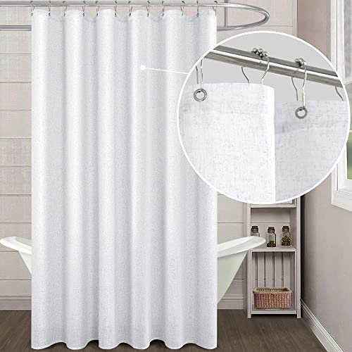 KOUFALL Weiße Duschvorhang-Sets für Badezimmer, natürlicher Leinenstoff, wasserdicht, Duschvorhang-Sets mit Haken, 183 x 203 cm (B x H)