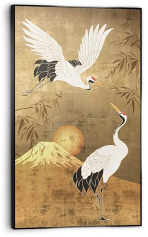 REINDERS Gerahmtes Bild, Kraniche, Wohnzimmer, Bilder, Wanddeko, Room Decor, MDF,Leinwand,Polystyreen, Gold, 118 x 70