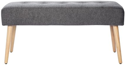 Miliboo Gepolsterte Bank aus hellgrauem Stoff mit Samteffekt und hellem Holz B95 cm GUESTA