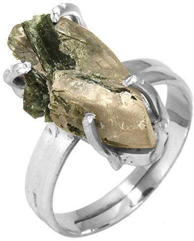 Solide 925 Sterling Silber Adjustable Ring Natürlich Grün Turmalin In Quarz Edelstein Sammlerstück Schmuck 52 (16.6) (32988_R6)