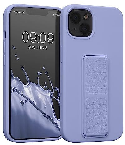 kwmobile Case Compatible with Apple iPhone 13 - Case with Hand Strap and Stand Soft TPU Silicone Coating - Lavender