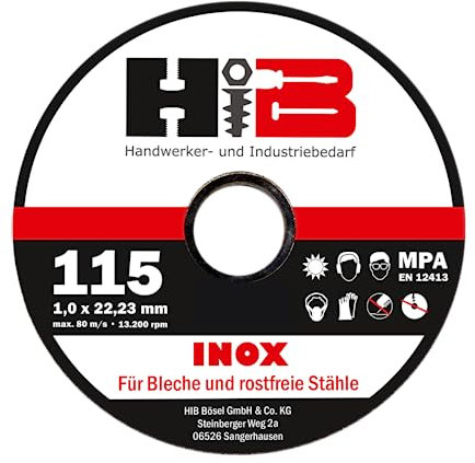 HIB Profi Trennscheiben Trennscheibe 1mm Dünn für Metall Eisen Blech Stahl und Edelstahl Winkelschleifer Flexscheibe Ø 115mm (500)