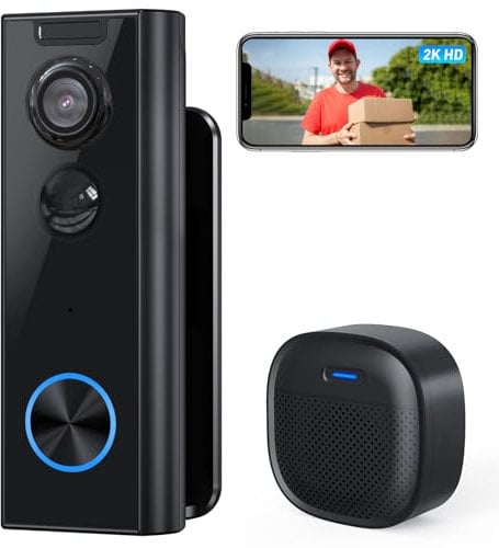 XTU 2K HD Videocitofono Wifi, Campanello senza fili da Esterno, Citofono con Suoneria, Supporto Multiangolo, Visione Notturna, Rilevamento Movimento PIR, Audio Bidirezionale, Supporto Alexa