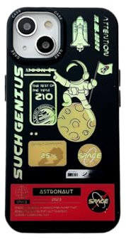 Yonds Queen for iPhone 15 Cute Case, Cool Cartoon Astronaut Space Rocket Moon Laser Glitter Bling Design Stylish IMD Bumper Shockproof Anti-Slip Protector Case (Black Rocket, iPhone 15)