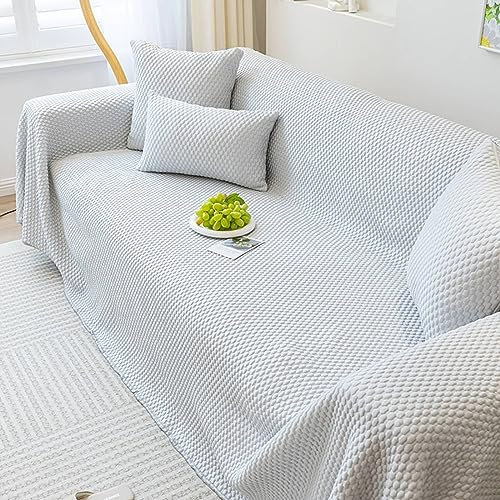 Daesar Sofaüberwurf rutschfest 200x400CM, Couchbezug Sommer Hellgrau Sofabezug Ecksofa 4 Sitzer Universal Sofa Überzug