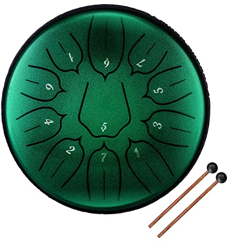 Fesjoy Steel Tongue Drum 6 Zoll 11-Ton-Stahlzungentrommel Steel Pan mit Drumsticks Hand Pan Drum für Meditation Yoga Klangheilung（Jadegrün）