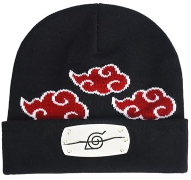 Concept One Naruto Beanie Mütze Akatsuki Cloud Winter Knit Cap mit Manschette, Schwarz, Einheitsgröße