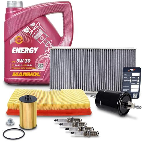 BESTPRICE Inspektionspaket 1x Ölfilter; 1x Innenraumfilter; 1x Luftfilter; 1x Kraftstofffilter; 3x Zündkerze; 4l Motoröl 5W-30 MANNOL Kompatibel mit OPEL CORSA C (X01), COMBO, TIGRA TwinTop (X04)