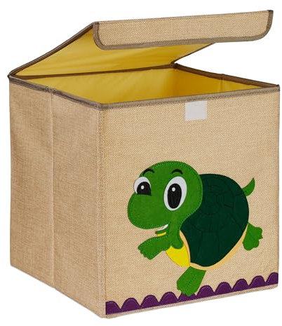 Relaxdays Aufbewahrungsbox, Schildkröte, Stoffbox für Kinder, faltbar, HBT: 33 x 33 x 33 cm, Spielzeugbox, beige/grün
