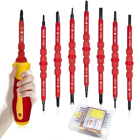 TRUEIN 8 Piece Precision Screwdriver Set, VDE Magnetic Screwdriver Sets in Case, Hand Tools Insulated Screwdriver Sets, Electrical Tool Driver Set with Soft-Grip for Home and Professional Use