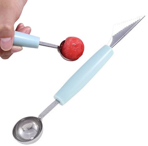 Cuillère à Melons en Inox, Outil à Découper Les Fruits Éplucheur, Fruits Boule Cuillère 2 en 1, Bon pour la crème glacée à la salade de fruits de pastèque