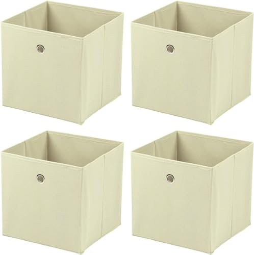 Greenfields Pack of 4 Large Square Foldable Storage Cube Organisers - Collapsible Canvas Fabric Cube Boxes - Living Rooms, Bedrooms, Nursery, Office, Play Rooms - 30x30x30cm (Beige)