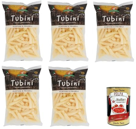 Italian Gourmet Tubini snack a base di patate Kartoffelröllchen, 5 x 100g | Croccanti, salati, formato da aperitivo; knusprige Röhrchen für Party, pausa, Gesamtnettogewicht 500 g + Kostenlos Polpa 400g