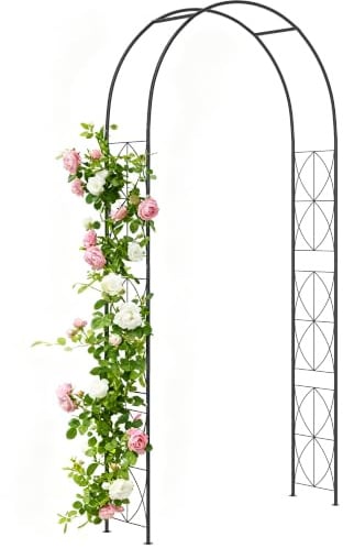 Outsunny Arco de Jardín de Metal Diseño Enrejado 114x30x230 cm Negro | Arco de Rosas, Boda, para Plantas Trepadoras, para Decoración Patio Terraza