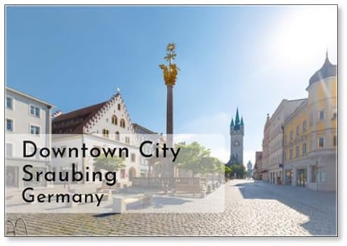 Downtown City Sraubing, Bayern mit Uhr, Kühlschrankmagnet