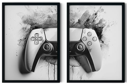 MJ-Graphics® Poster Gaming Controller PS5 Jugendzimmer Gaming Room, 2xA2 Gamer Deko, Zimmer Deko Jungs Wand Bilder, Gaming Wand Deko, Deko Jugendzimmer Gaming PS5 Poster Gaming Deko Zimmer ohne Rahmen