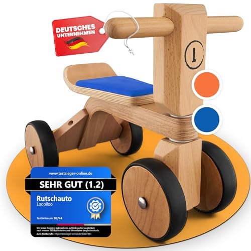 LOOPILOO Kinder Laufrad ab 1 Jahr bis 15kg [Farbe Blau] [Spielzeug aus FSC® Holz] [Indoor & Outdoor] [Geschenk Baby Jungs & Mädchen] Rutschauto Lauflernrad Kids Toys - Ihr Kind jetzt fördern!