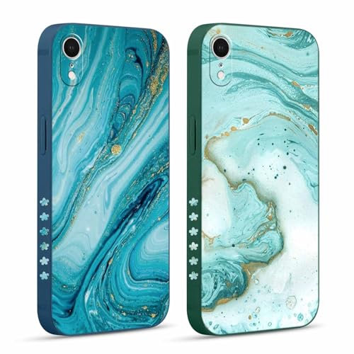 Pnakqil 2 Stück Handyhülle für iPhone XR 6,1 Hülle, Grüner Marmor Glitzer Bemaltes Muster Case Silikon Weiche für Mädchen Modische TPU Dünn Stoßfeste Kameratasche Tasche Schutzhülle