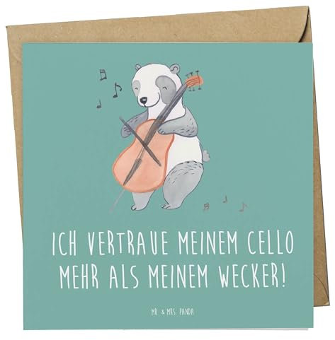 Mr. & Mrs. Panda Glückwunschkarte Cello Vertrauen - Geschenk, Grußkarte, Lernen, doppelkarte, Solo, Musiker, Klassische Musik, anlasskarte, Musikinstrument, faltkarte, Klappkarte, Orchester