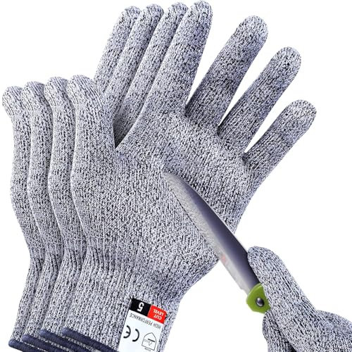 AOCGDDS 4 Pcs(M+L) Cut Resistant Gloves Level 5 Protection for Kitchen,Wood Whittling Gloves, Knife Protection Glove EN 388 Certified,Kitchen Butcher Outdoor Work Protective Hands