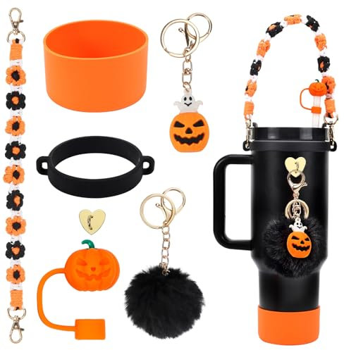 Stanley Cup Accessories Set Including Water Bottle Handle Strap, Siliocne Stanley Cup Boot, Siliocne Straw Cover, Stanley Charms for Stanley Cup 40oz & 30oz Tumbler