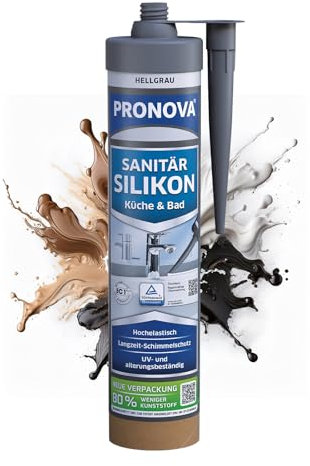 Pronova Premium Sanitär Silikon - Sanitär Bad Küche Schimmelresistent wasserdicht umweltfreundliche Kartusche ideal für Abdichtungen & Fugen 280ml (1, Hellgrau)